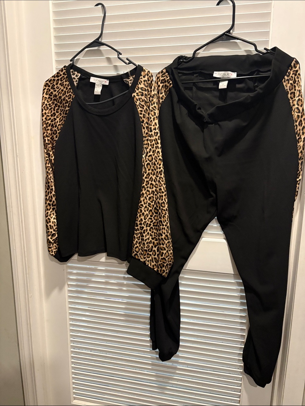 Ashley Stewart Black Joggers with Leopard-Print Side Panels